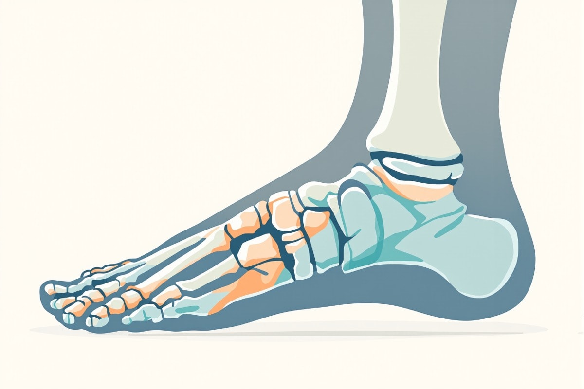 Illustrated cross-section of the bones and arches of the human foot